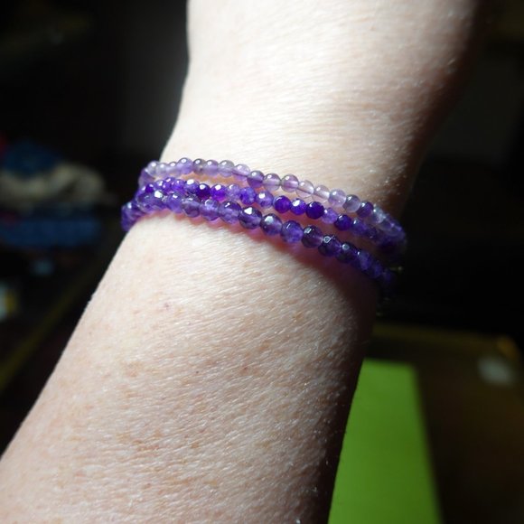 (NWT) Genuine Faceted & Smooth Amethyst (3) Bracelet Stack/Set - Picture 5 of 11